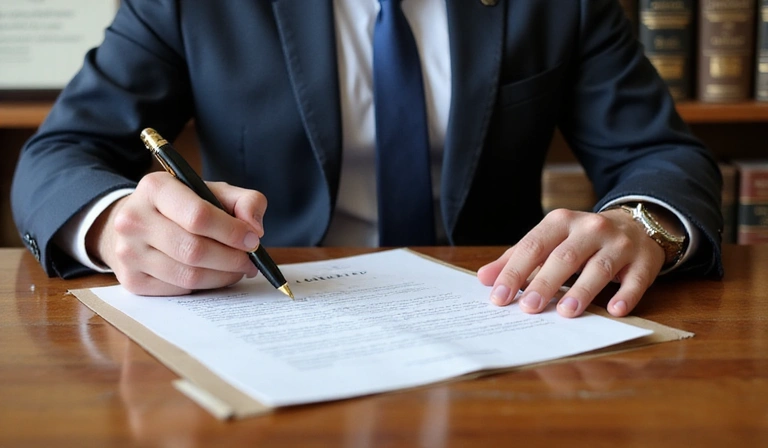Notary signing a document