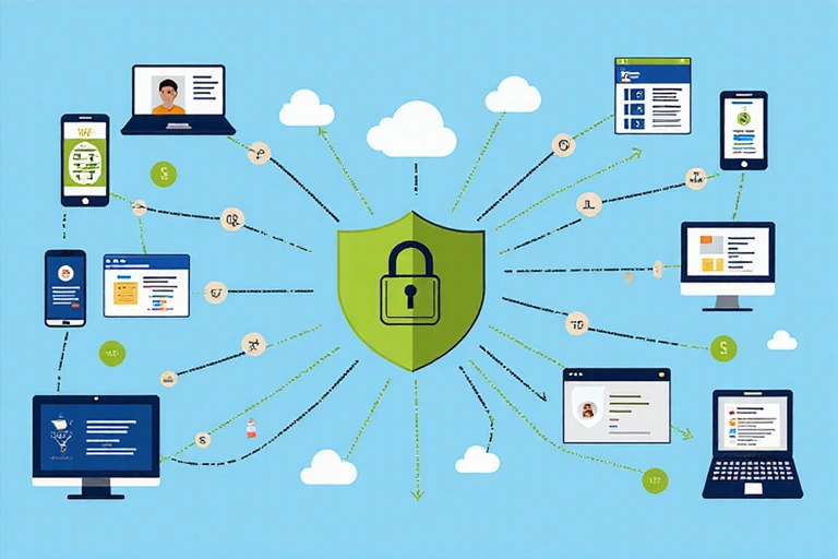 Data collection illustration showing various types of information being securely processed