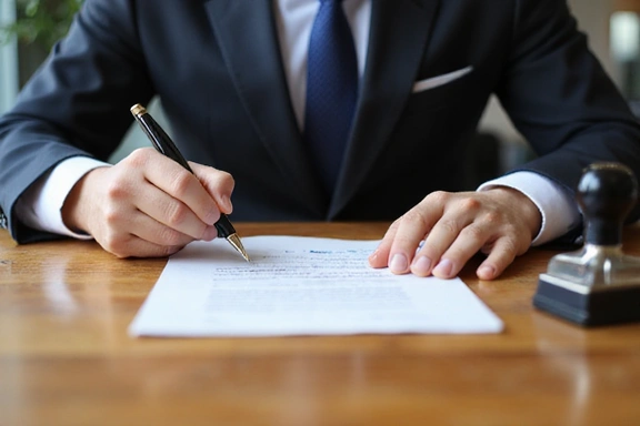 Notary certifying documents with official seal