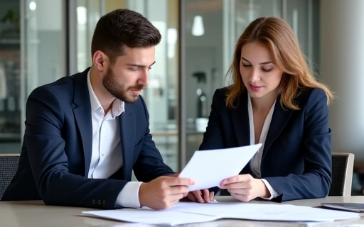 Professional notary working with client